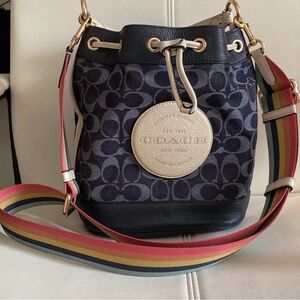 Coach Blue and Cream Shoulder Bag with Multicolor Strap
